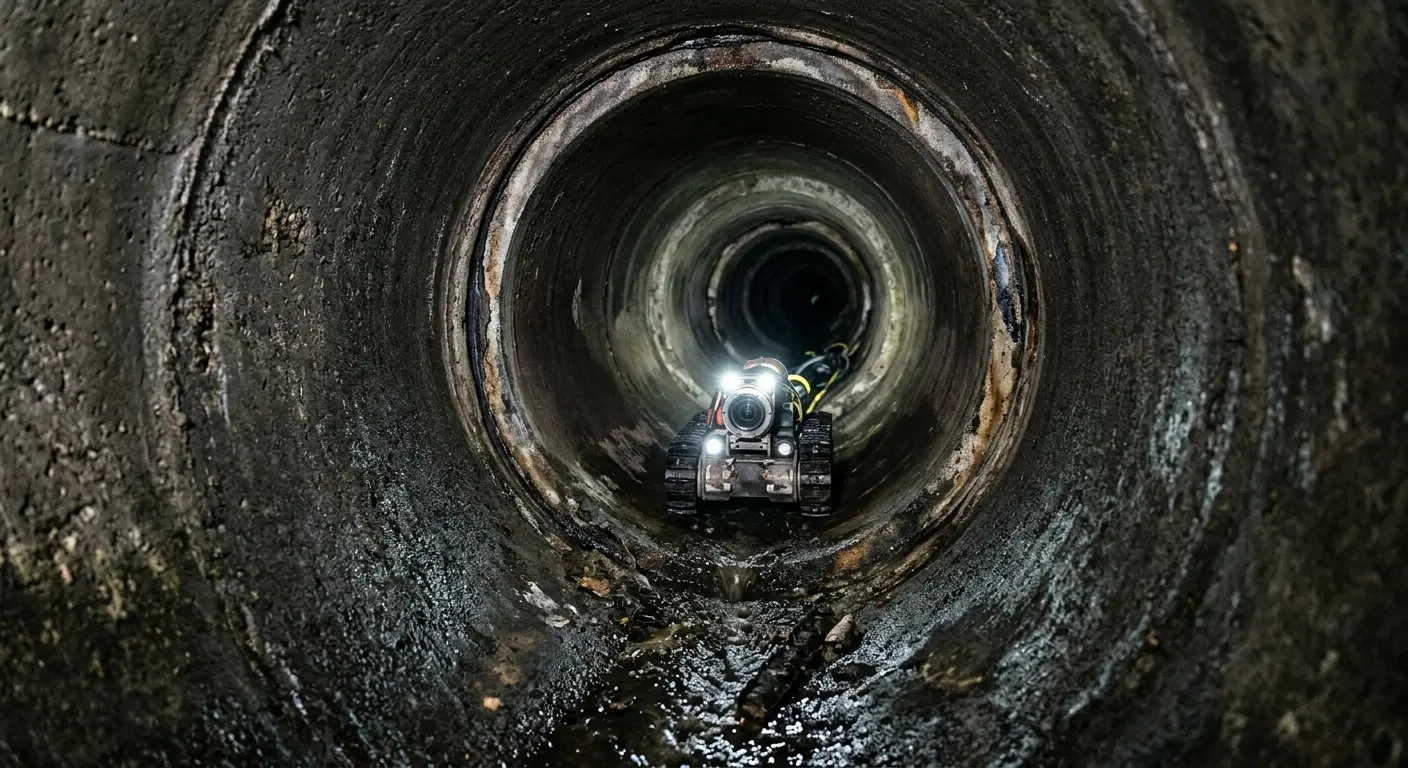 Robotic sewer camera inspecting pipe interior for Sewer Line Cleaning in Plattekill